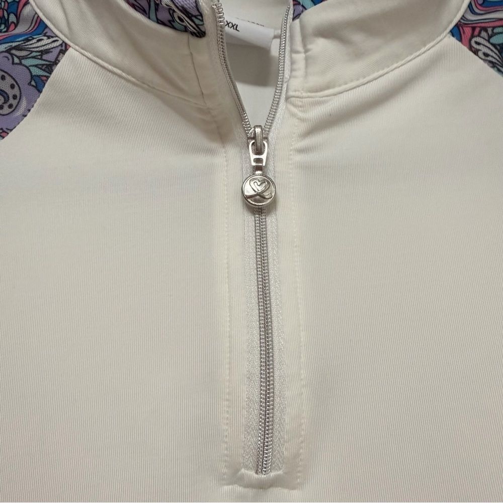 Daily Sports Sweden Quarter Zip Golf Top White Paisley Raglan Stretch XXL - Picture 5 of 9